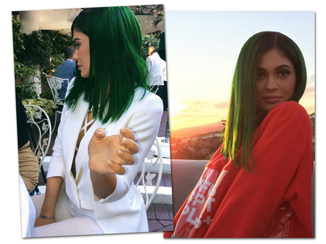 Kylie Jenner e seus cabelos verdes  