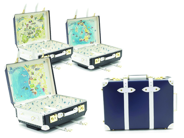 Partiu? A série de malas da Globe-Trotter  com ilustrações inspiradas em paraísos gregos || Crédito: Divulgação