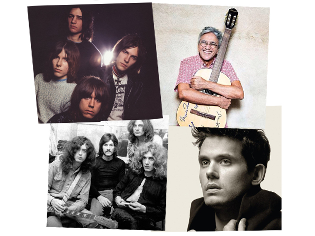 Caetano Veloso, Led Zeppelin, John Mayer e The Stooges || Getty Images/Divulgação