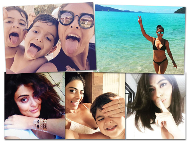 Juliana Paes e seus filhos em fotos do Instagram da atriz