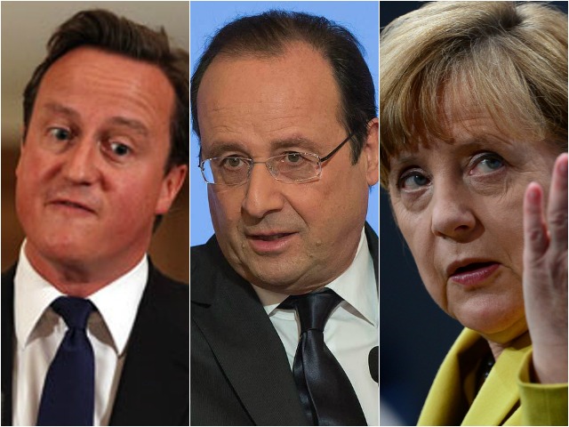 David Cameron, François Hollande e Angela Merkel: climão!