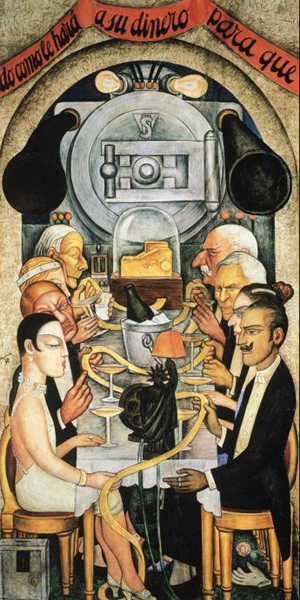 "Um Banquete em Wall Street" - mural feito no Ministério da Educação do México em 1928
