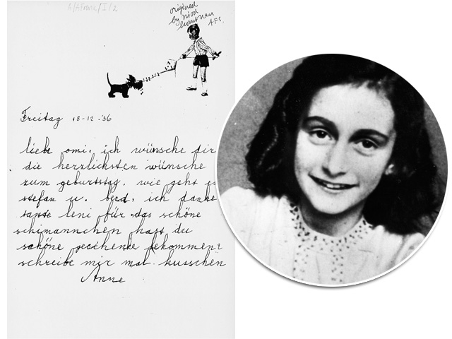 A imagem acima, fornecida pela Record, é inédita e estará no “Complete works”. Trata-se de uma carta escrita por Anne Frank para a avó em 1936. Créditos: Divulgação/Getty Images