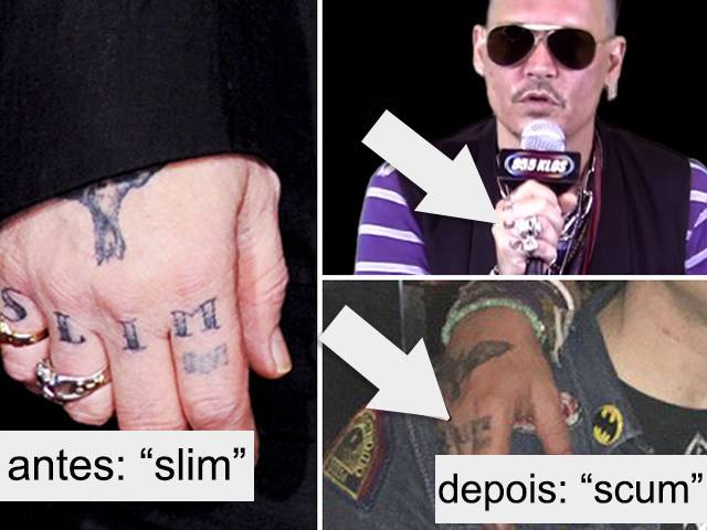 Tatuagem alterada nos dedos de Depp || Créditos: Reprodução Site