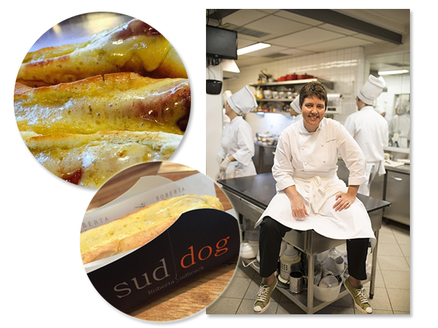 A chef Roberta Sudbrack e dois dos seus hotdogs especiais que serão vendidos em SP a partir do dia 4 || Créditos: Divulgação