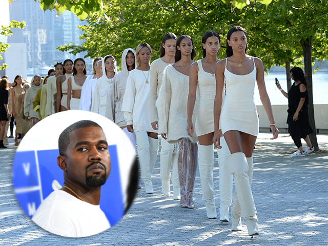 Kanye West e as modelos durante seu último desfile na semana de moda de NY