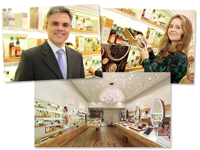 João Paulo Ferreira, vice-presidente comercial da Natura; Lucienne Gatti, gerente de novos canais da Natura; nova loja no Shopping Pátio Paulista