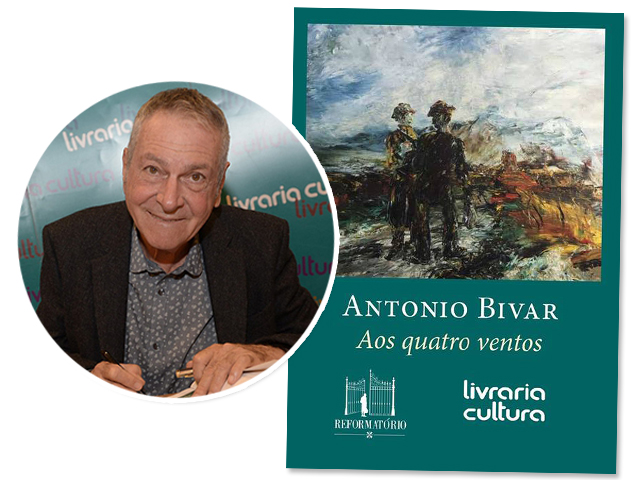 Antonio Bivar e a capa do livro "Aos Quatro Ventos" que ganha lançamento no próximo dia 28 || Créditos: André Ligeiro / Divulgação