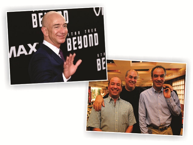 Jeff Bezos e os irmãos José Roberto, Roberto Irineu e João Roberto Marinho