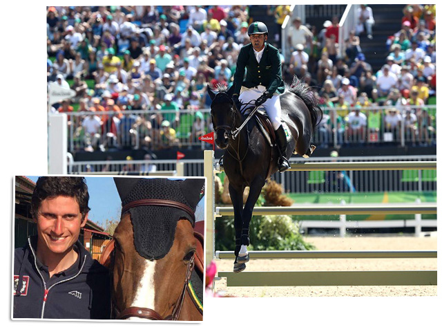 Na imagem maior, Doda montando Cornetto K, na Rio 2016, e Zorzi com o cavalo
