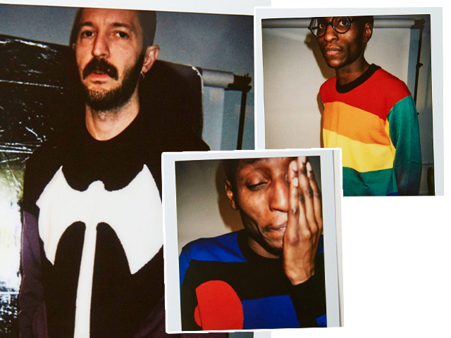 Detalhe dos três suéteres criados por Vetements e Comme des Garçons 