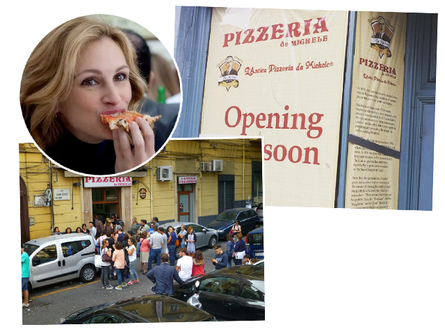 Julia Roberts e a pizzaria em Nápoles (foto de baixo) e a filial de Londres