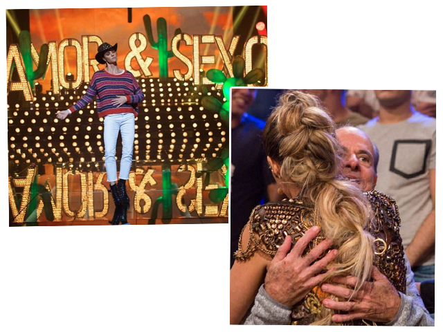 Fernanda Lima no palco de "Amor & Sexo" e a apresentadora abraçada a Ney Matogrosso || Créditos: Reprodução Instagram