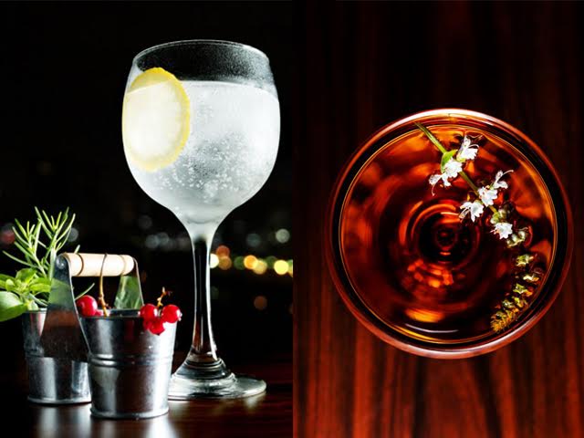 O clássico gin tônica e o drink Edmond Halley, que combina bourbon, Cynar e Brasilberg: hits do novo Tetto rooftop lounge! || Créditos: Divulgação