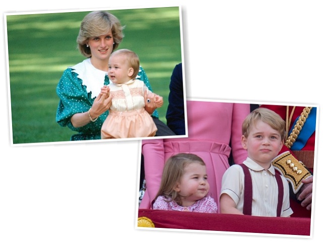 Diana com William no colo, e Charlotte e George
