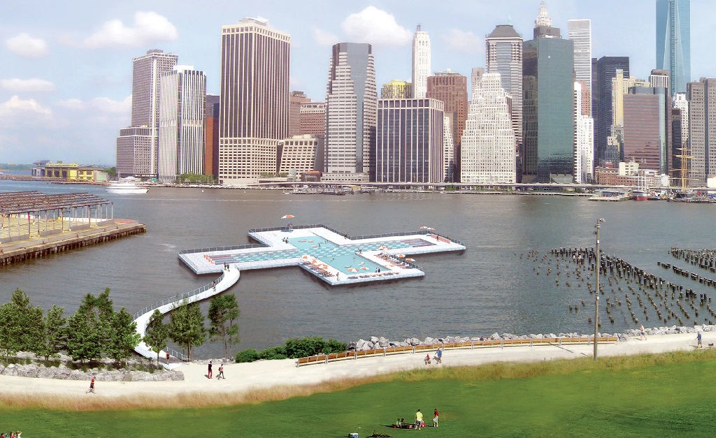 Imagem digitalizada da piscina que terá como base o próprio East River de NY
