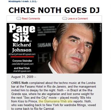 Nota sobre Chris Noth na 'Page Six": Glamurama como fonte 