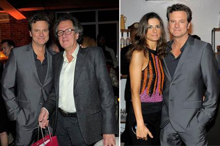 Colin Firth com o colega Geoffrey Rush e com a mulher, Livia: comemoração em dose dupla