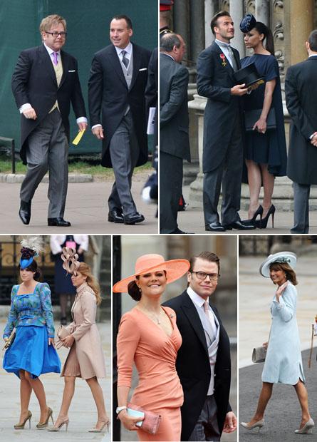 Elton John e David Furnish, David Beckham e Victoria Beckham, as princesas Eugenie e Beatrice, princesa Victoria, da Suécia, com Daniel Westling, e Carole Middleton, mãe da noiva: alguns dos convidados que compareceram ao casamento real!