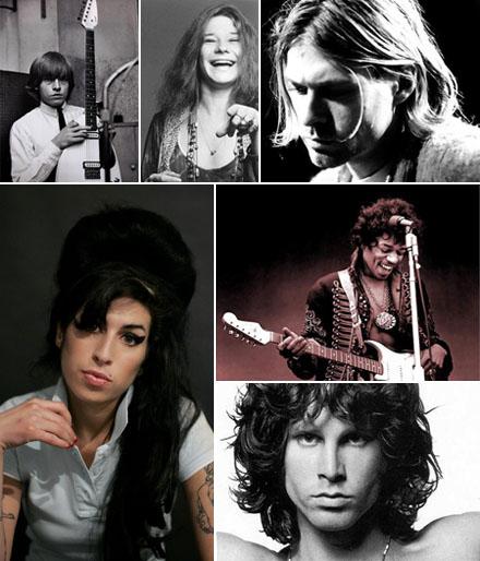 Brian Jones, Janis Joplin, Kurt Cobain, Amy Winehouse, Jimi Hendrix e Jim Morrison: a marca dos 27 anos 